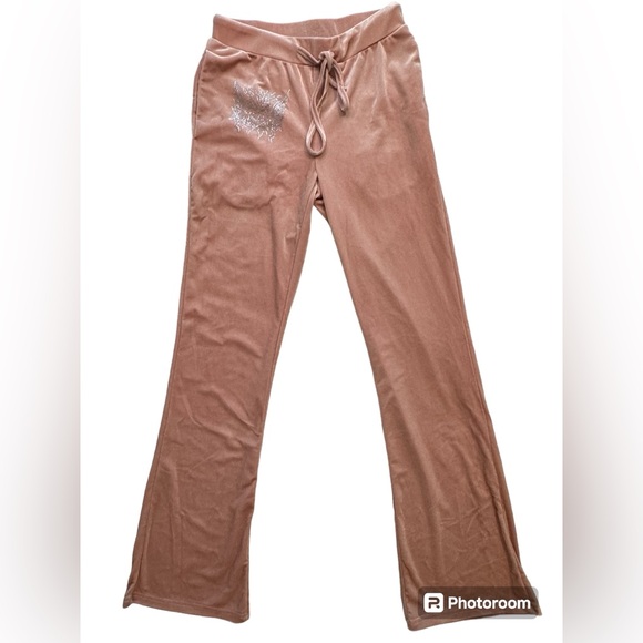 NWOT SHEIN ICON Rhinestone Drawstring Waist Velvet Flare Pants sz S - Picture 5 of 12